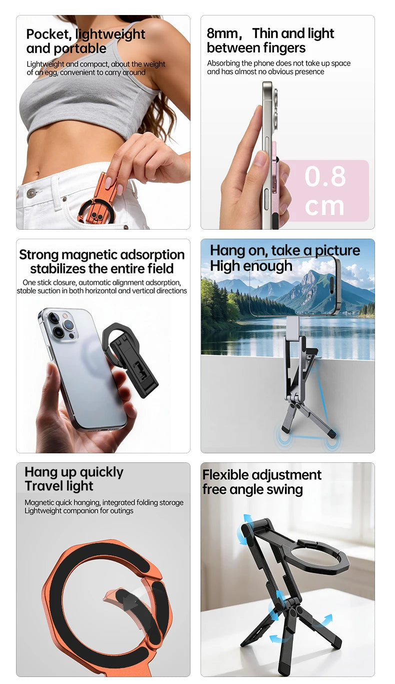 Ultra-Slim Foldable Magnetic Phone Tripod Stand
