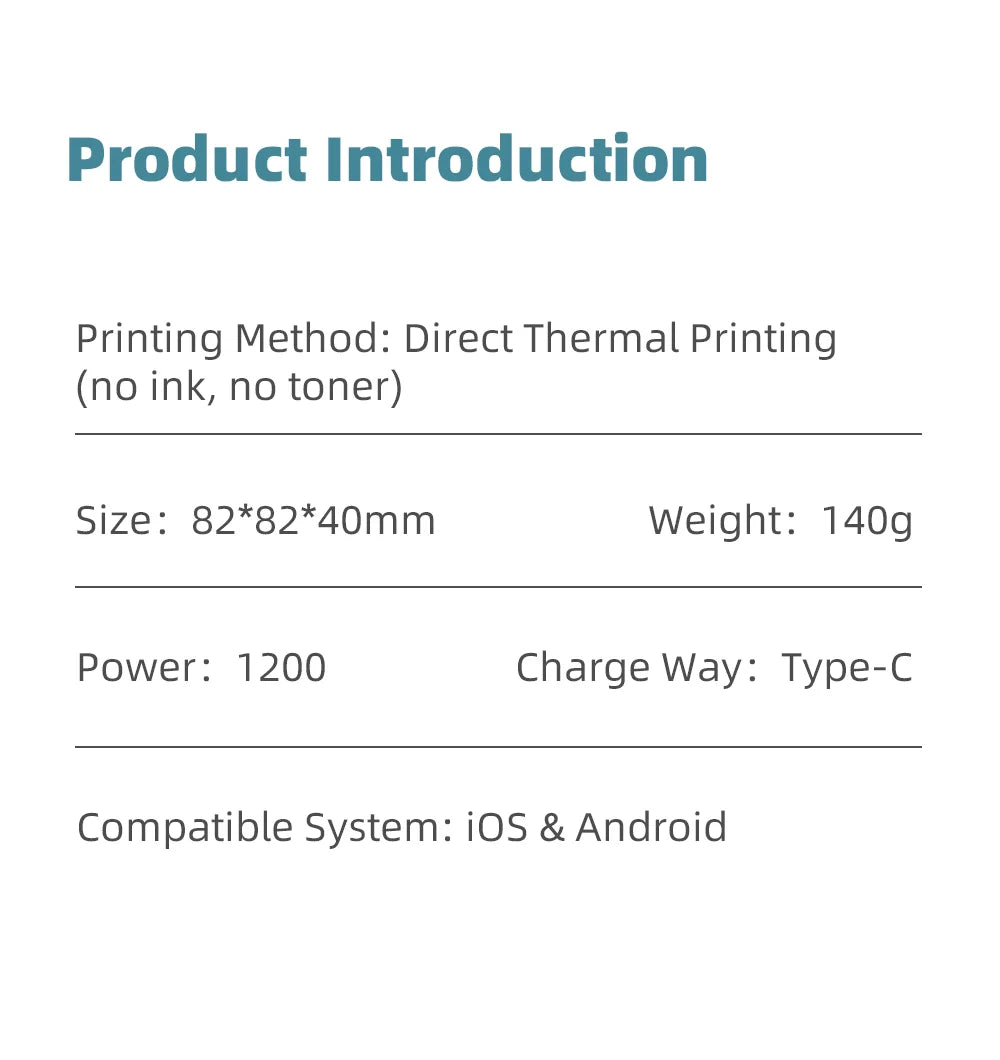 Portable Ink-Free Bluetooth Thermal Pocket Printer