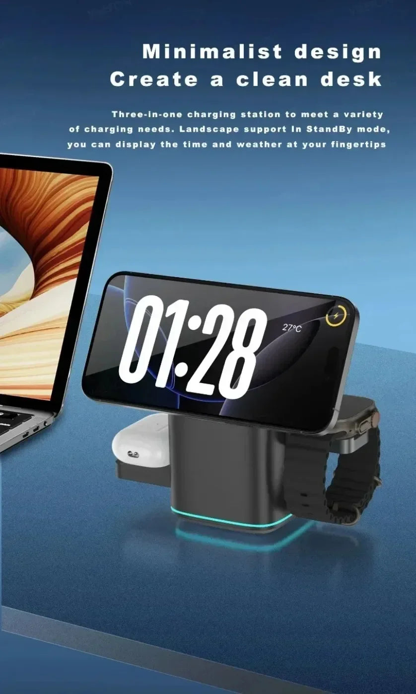 3-in-1 Foldable Touch-Controlled Wireless Charging Stand