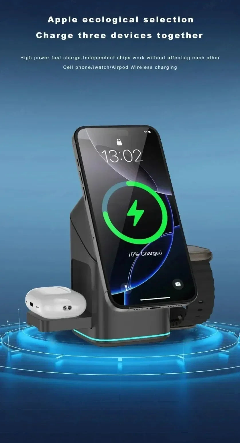 3-in-1 Foldable Touch-Controlled Wireless Charging Stand