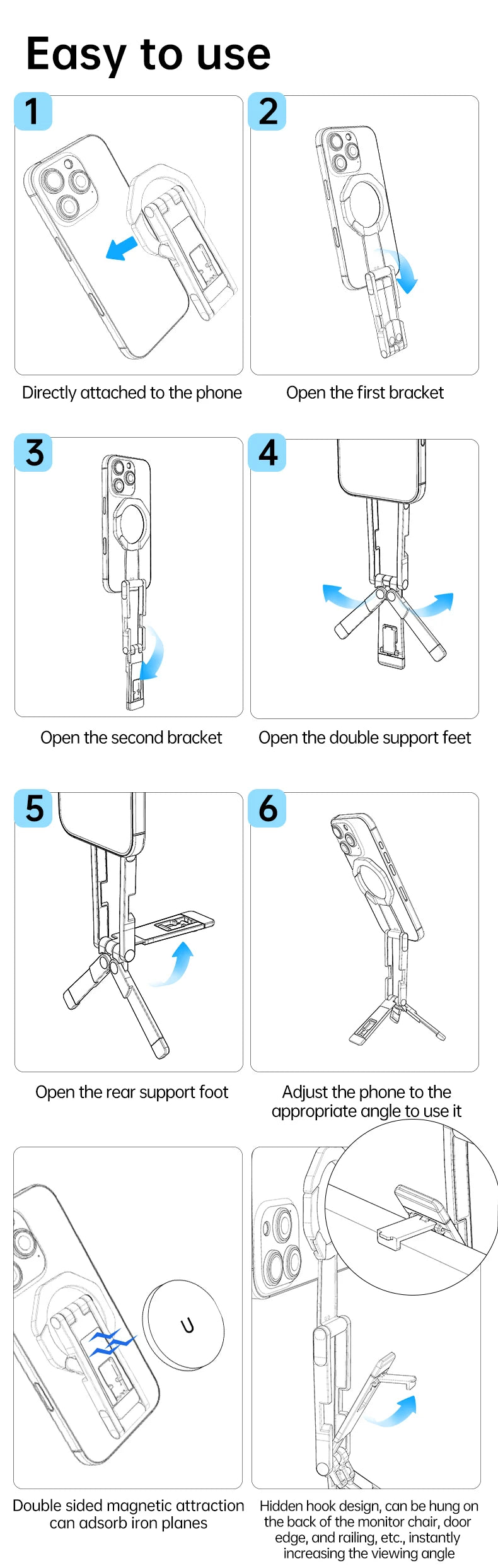 Ultra-Slim Foldable Magnetic Phone Tripod Stand